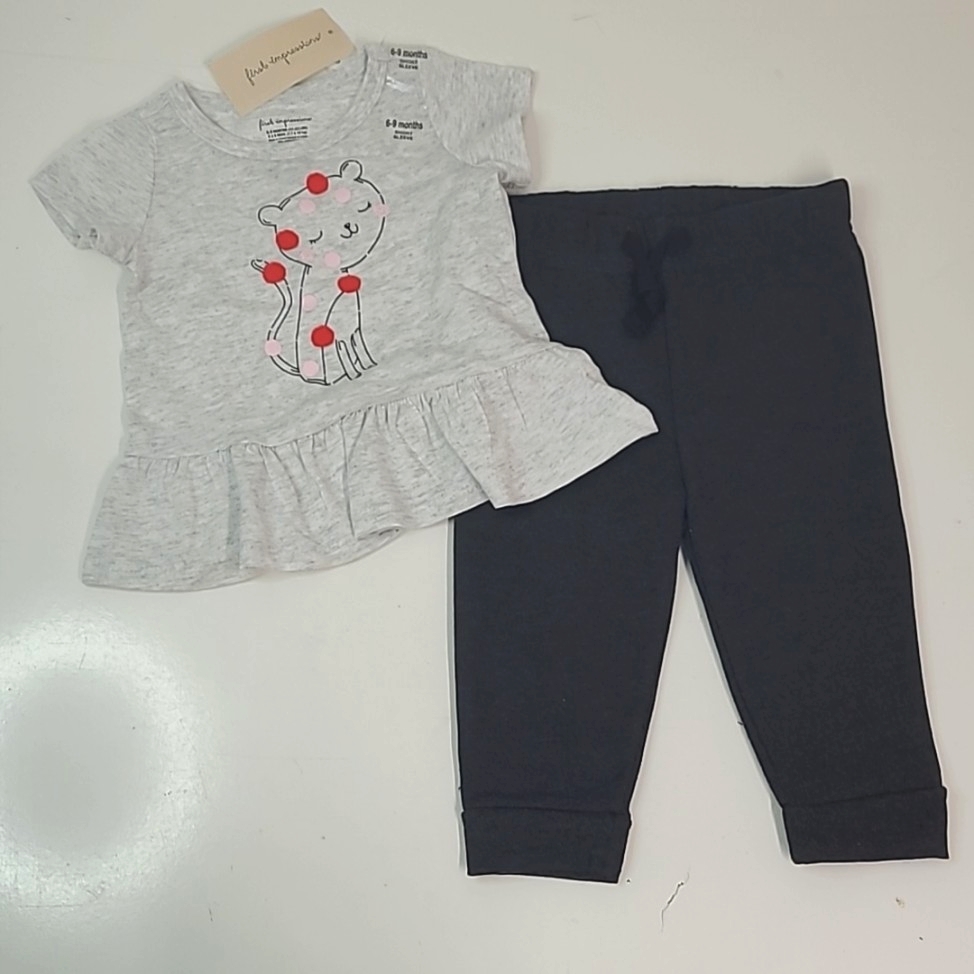 Brand New First Impressions Baby Girl Gray Ruffle Top  Black Joggers 69m